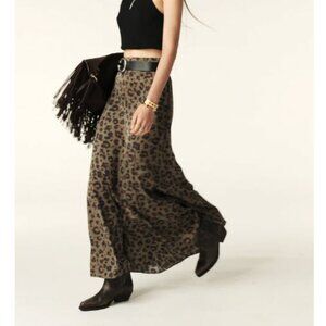 Womens ba&sh Grey Blue Animal Print Satin Midi Lady Skirt 34 US/2